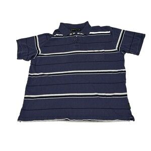 Eddie Bauer Men Polo Shirt X-Large Blue Striped Rugby Short Sleeve
